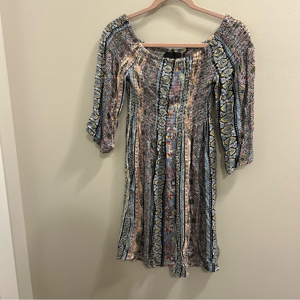 Multicolor Bohemian Off-Shoulder Tunic Dress Size Medium